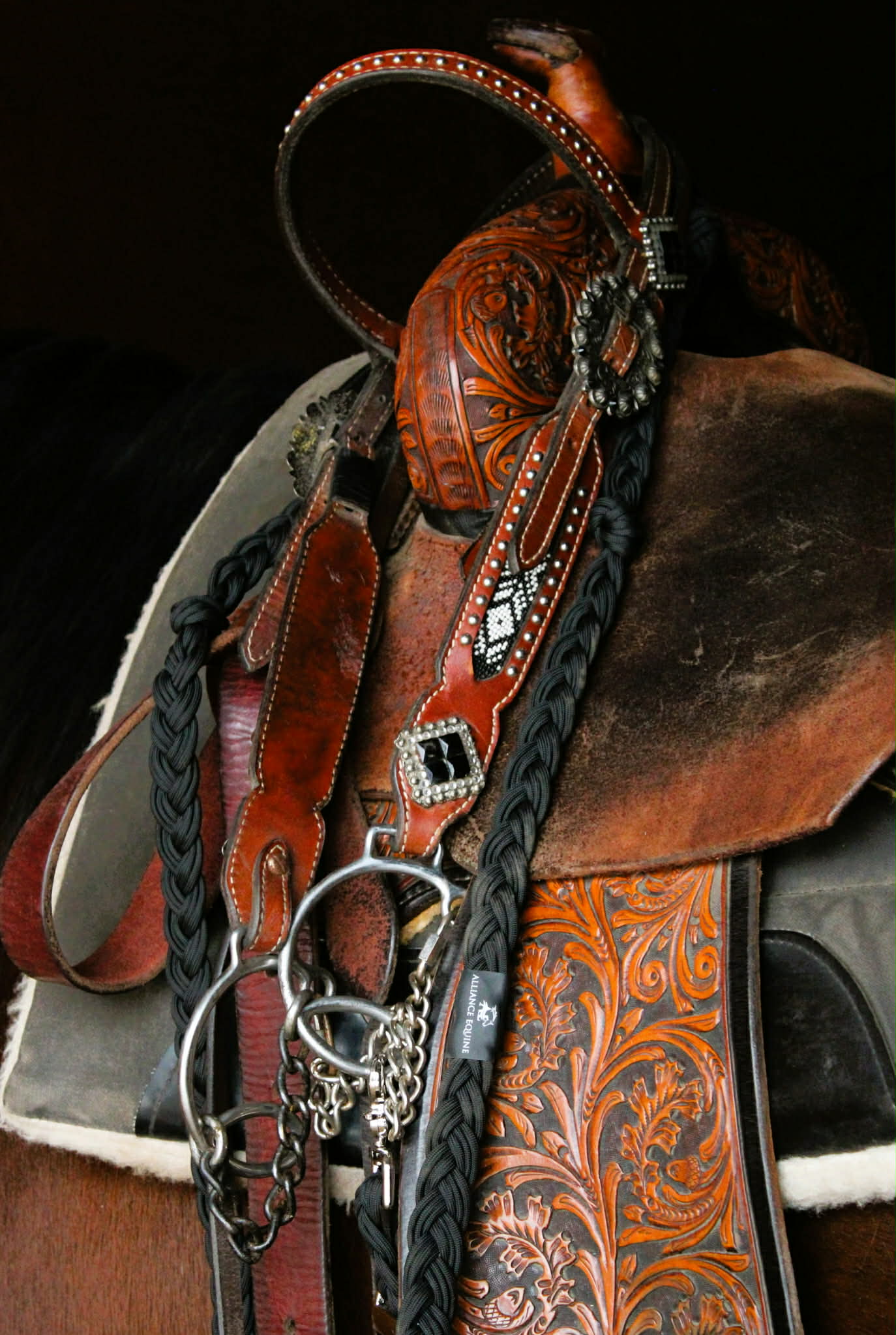 1" Wide Black Braided Reins